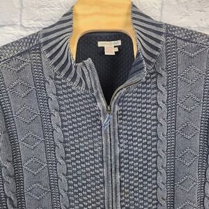 Carbon 2 Cobalt Men Stavanger‎ Linen Cable Knit Full Zip Cardigan Sweater Large